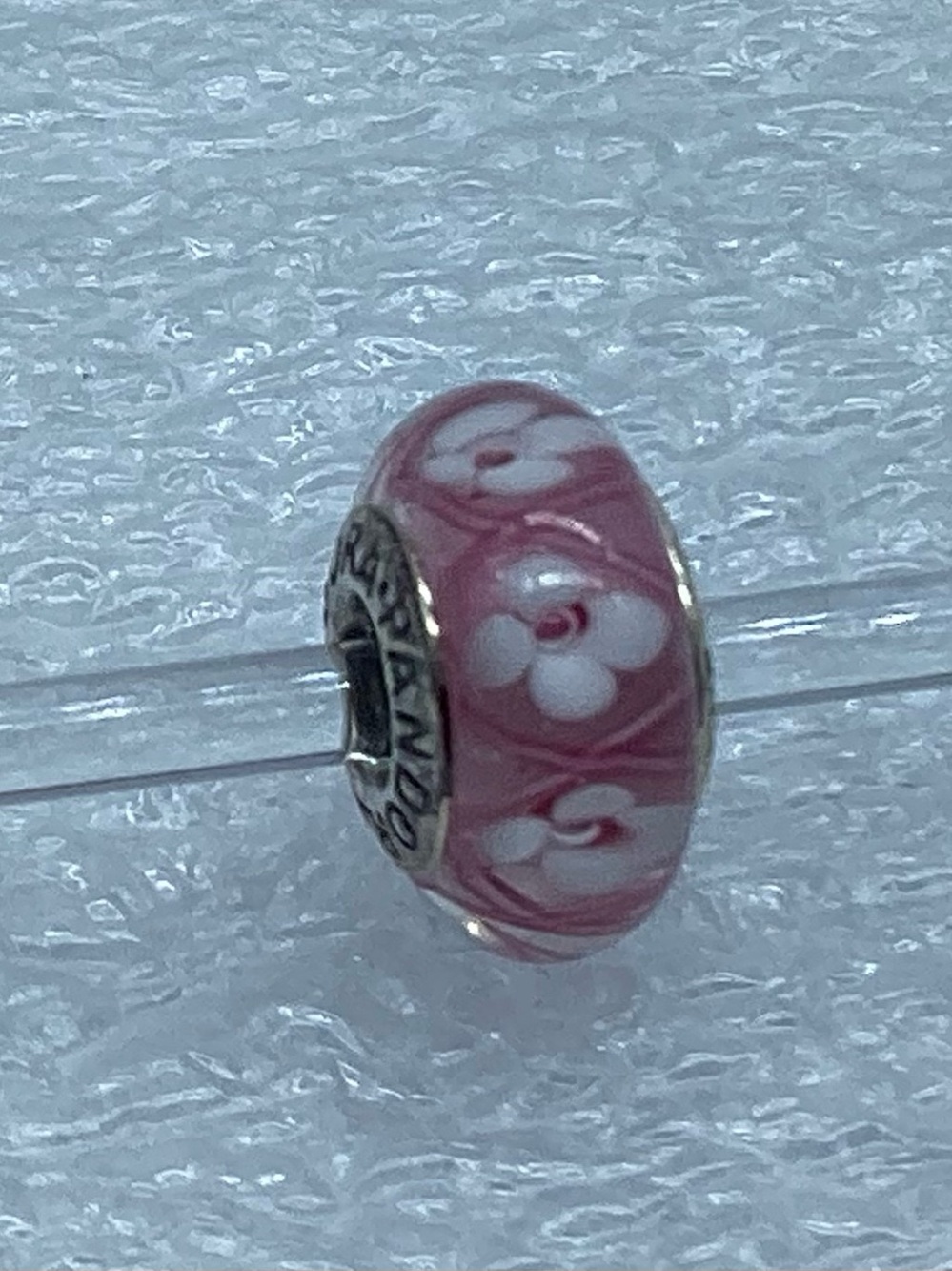 Pandora, “Pink Flowers“ Murano Glass Charm S925 Ale M10-5